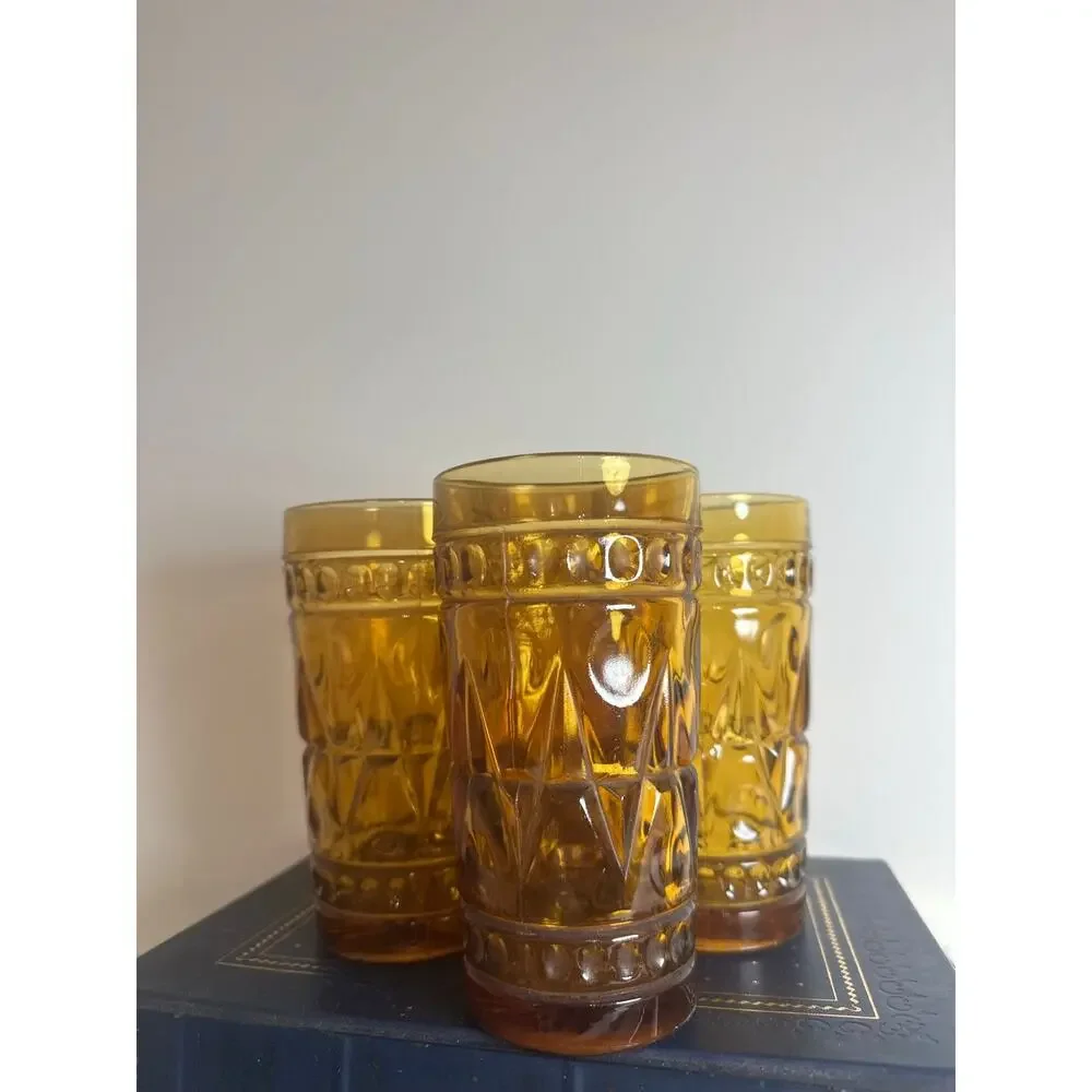 Indiana Glass Colony Park Lane Amber Tumbler Glass Set Of 4